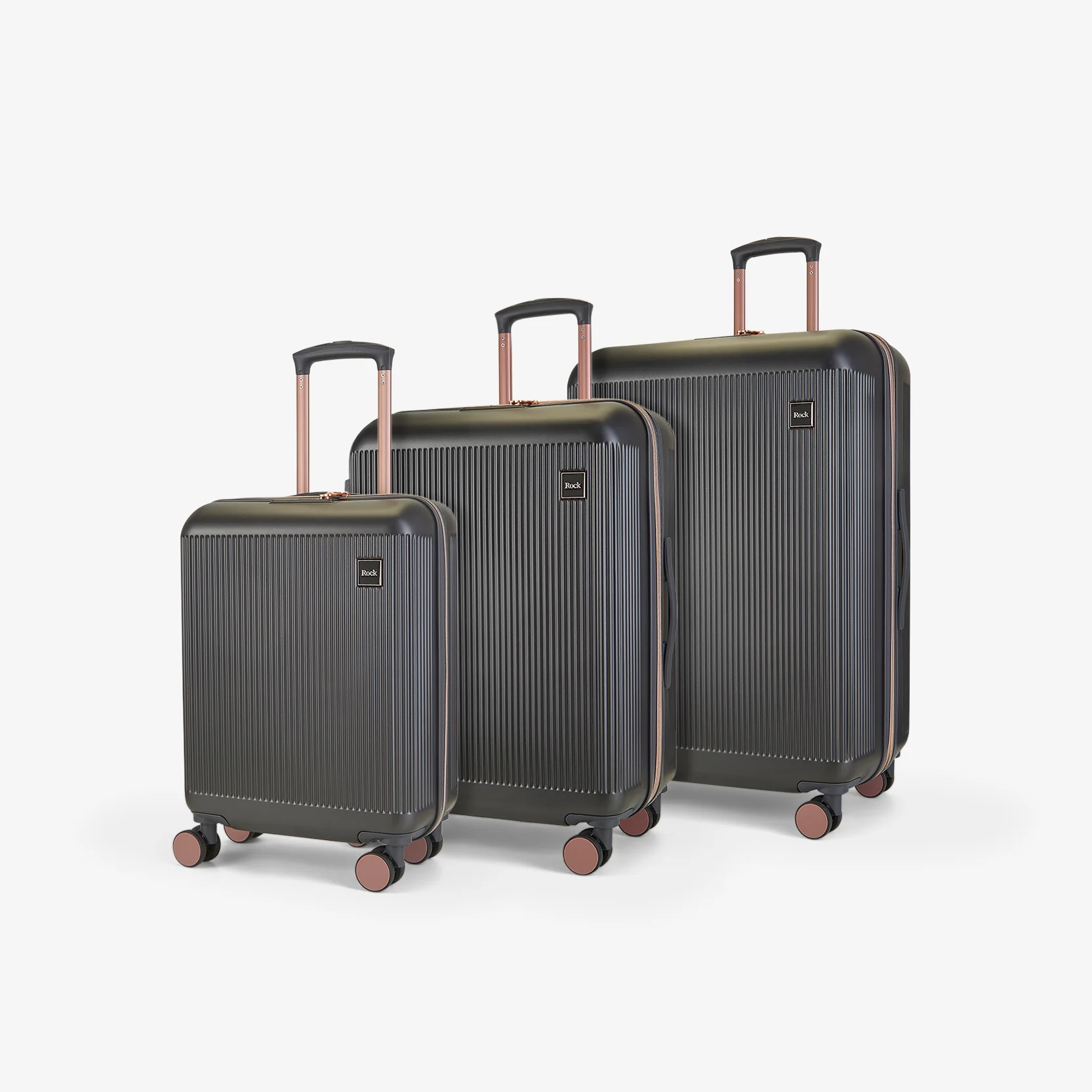 Aria Set of 3 Suitcases in Charcoal + Rose Gold
