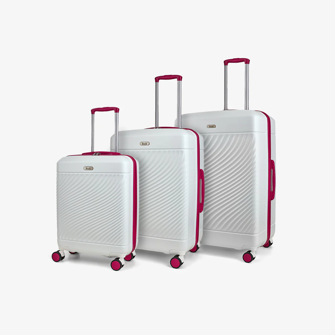 Love Island Set of 3 Suitcases in White + Pink