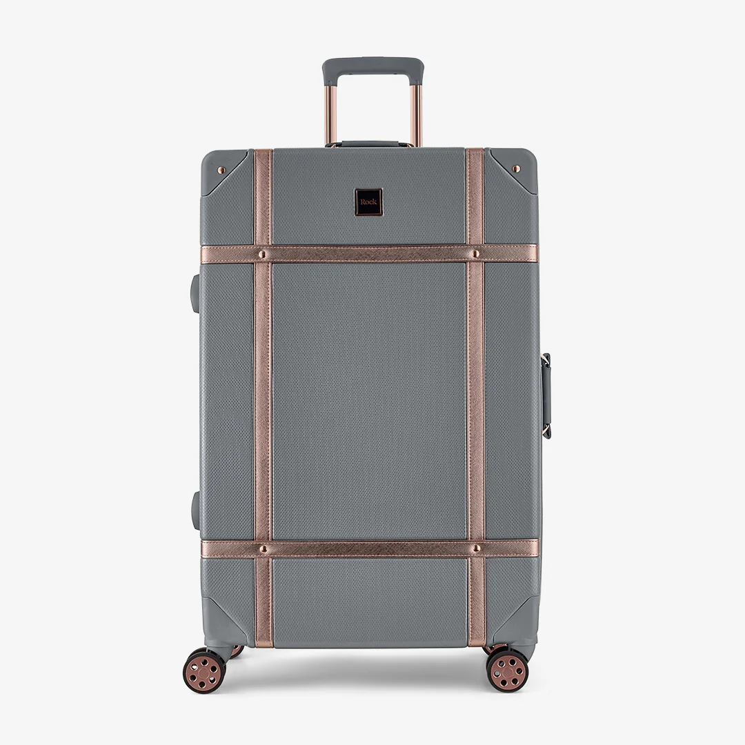 Vintage Large Suitcase in Grey + Rose Gold - Image 2