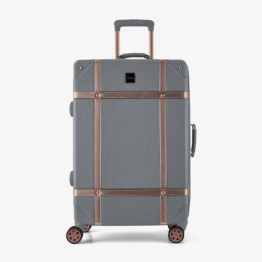 Vintage Medium Suitcase in Grey + Rose Gold - Image 2