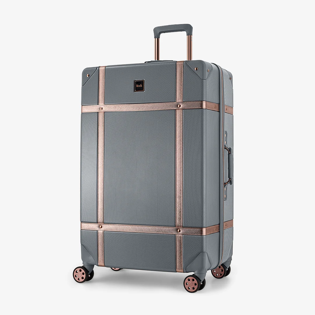 Vintage Set of 3 Suitcases in Grey + Rose Gold - Image 2