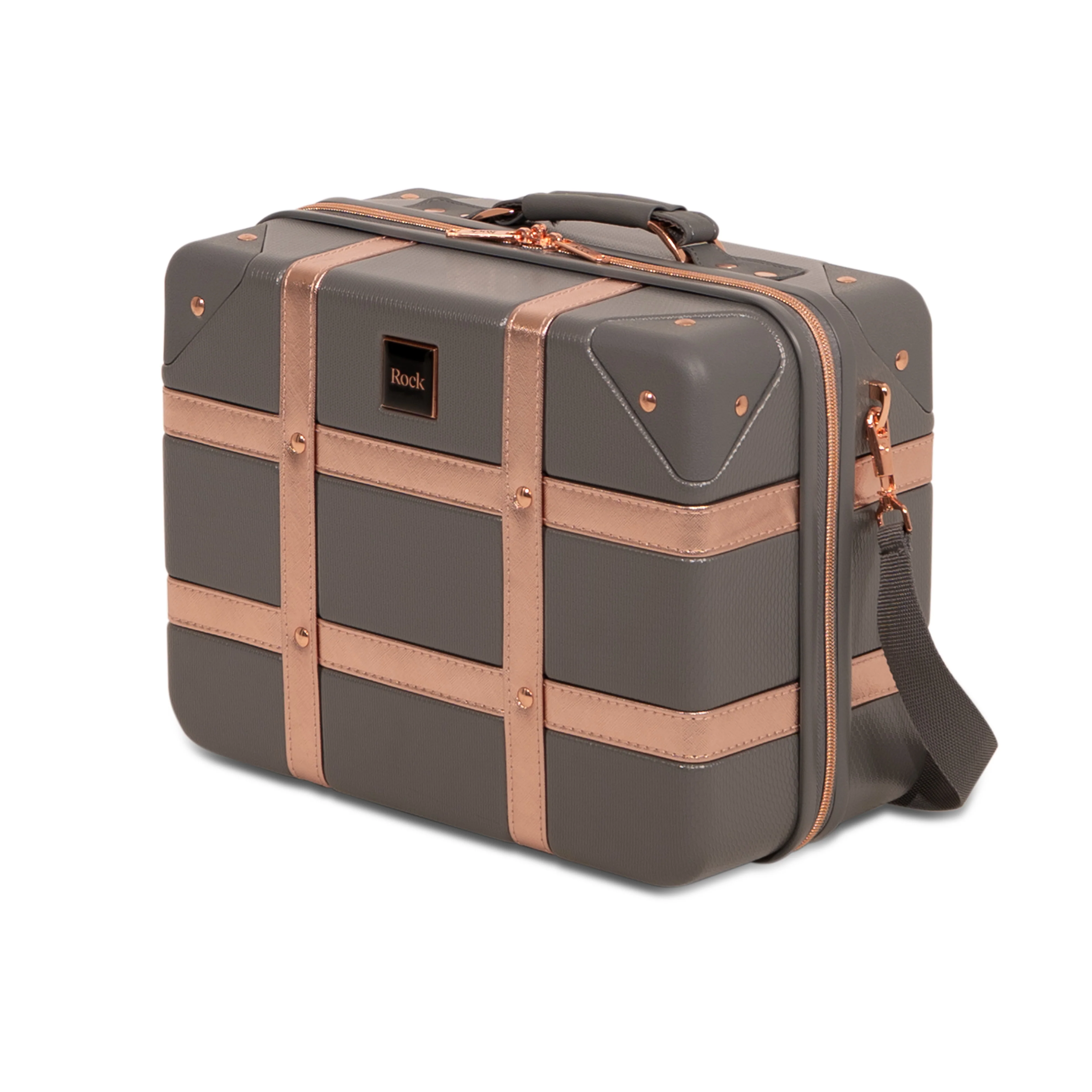 Vintage Set of 4 Suitcases in Grey + Rose Gold - Image 2
