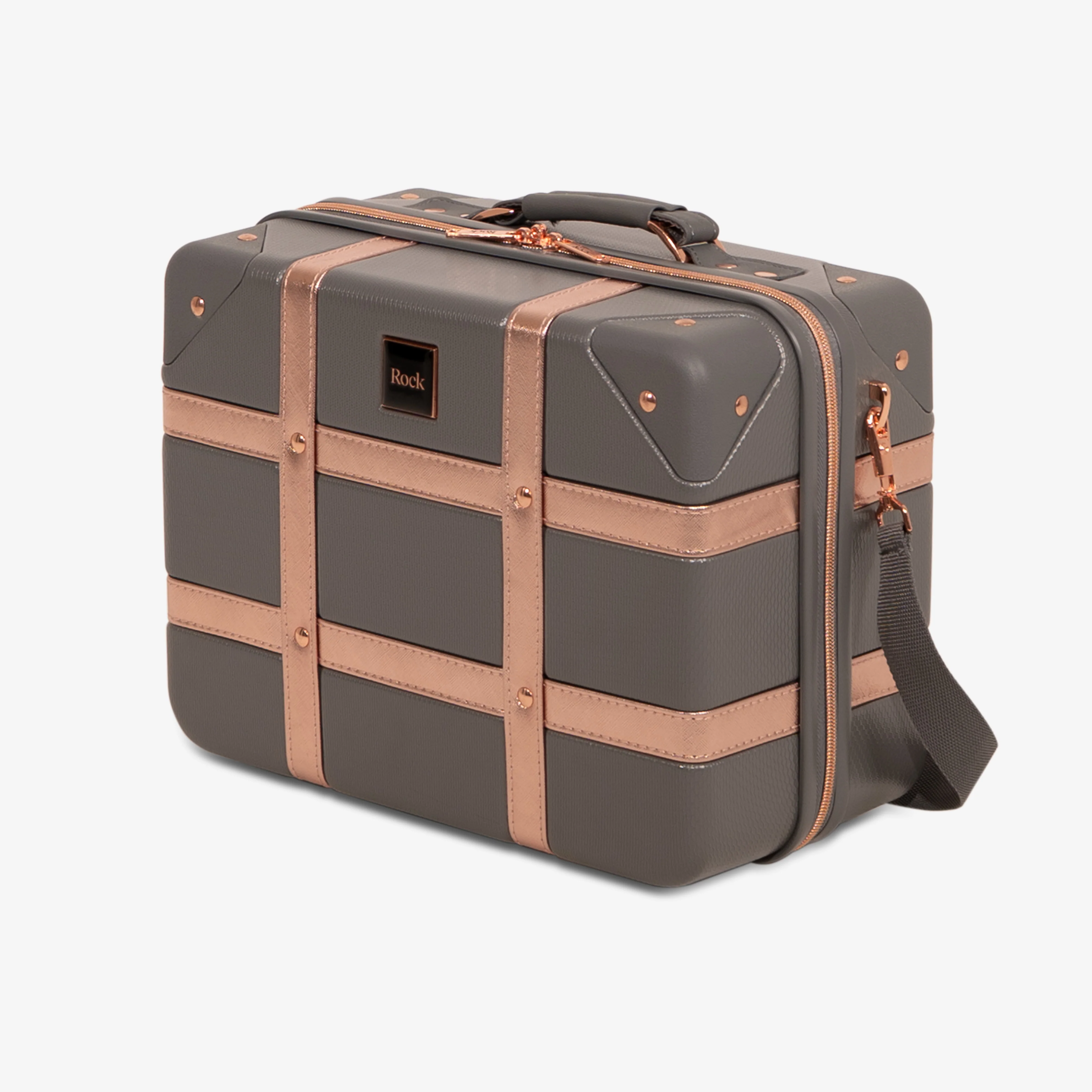 Vintage Vanity Suitcase in Grey + Rose Gold